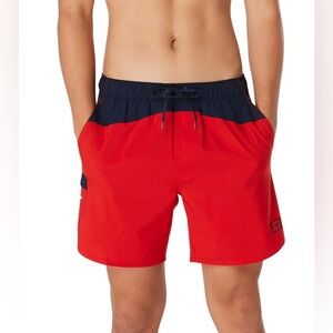 Speedo Red and Blue Board Shorts Quick-Dry Adjustable Fit Ships FASTEST TO YOU.
